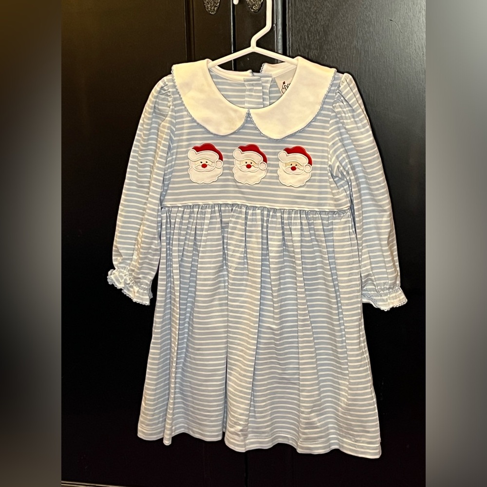 Christmas Outfit Three Santas Dress Size 4 Holiday Peter Pan Collar by Delaney